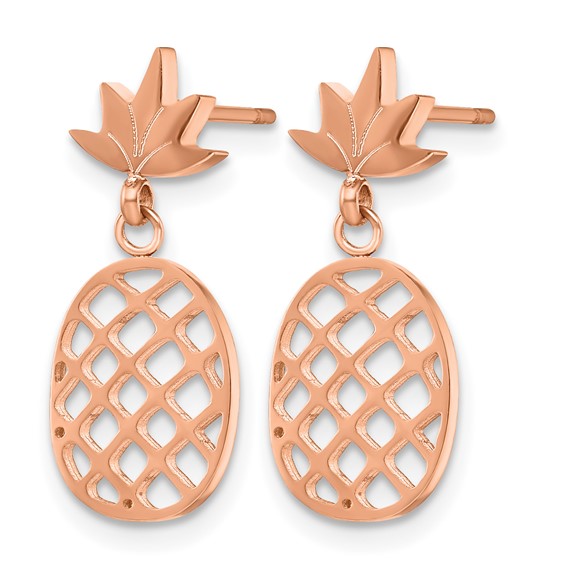 Chisel Stainless Steel Polished Rose IP-plated Pineapple Post Dangle Earrings