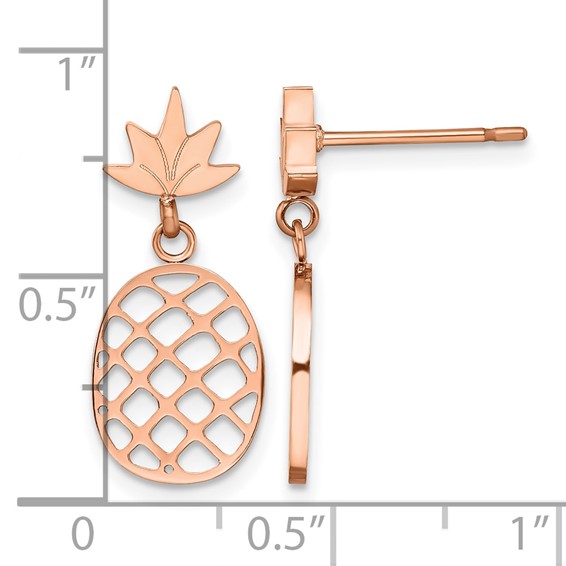 Chisel Stainless Steel Polished Rose IP-plated Pineapple Post Dangle Earrings