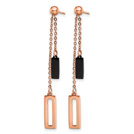 Chisel Stainless Steel Polished Black and Rose IP-plated Post Dangle Earrings