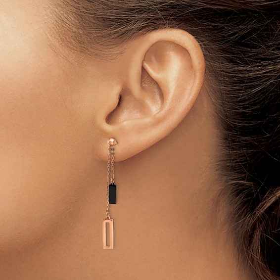 Chisel Stainless Steel Polished Black and Rose IP-plated Post Dangle Earrings