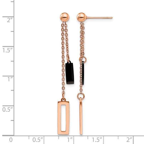 Chisel Stainless Steel Polished Black and Rose IP-plated Post Dangle Earrings