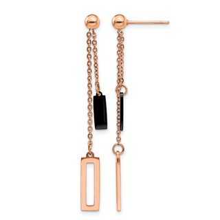Chisel Stainless Steel Polished Black and Rose IP-plated Post Dangle Earrings