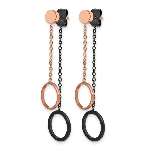 Chisel Stainless Steel Polished Black and Rose IP-plated Front and Back Post Dangle Earrings