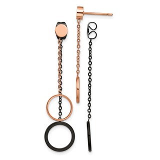 Chisel Stainless Steel Polished Black and Rose IP-plated Front and Back Post Dangle Earrings