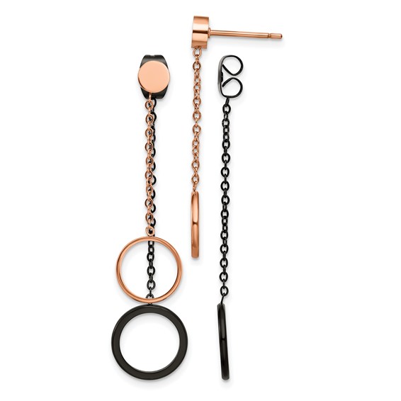 Chisel Stainless Steel Polished Black and Rose IP-plated Front and Back Post Dangle Earrings