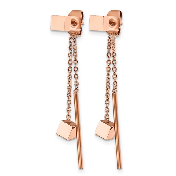 Chisel Stainless Steel Polished Rose IP-plated Front and Back Post Dangle Earrings