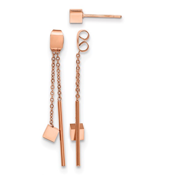 Chisel Stainless Steel Polished Rose IP-plated Front and Back Post Dangle Earrings