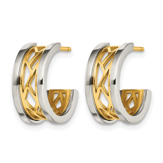 Chisel Stainless Steel Polished Yellow IP-plated Post Hoop Earrings