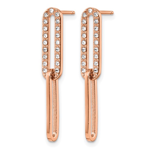 Chisel Stainless Steel Polished Rose IP-plated with Crystal Interlocked Post Dangle Earrings