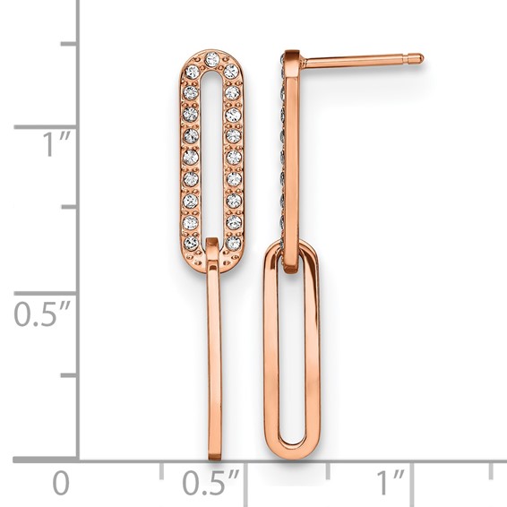 Chisel Stainless Steel Polished Rose IP-plated with Crystal Interlocked Post Dangle Earrings