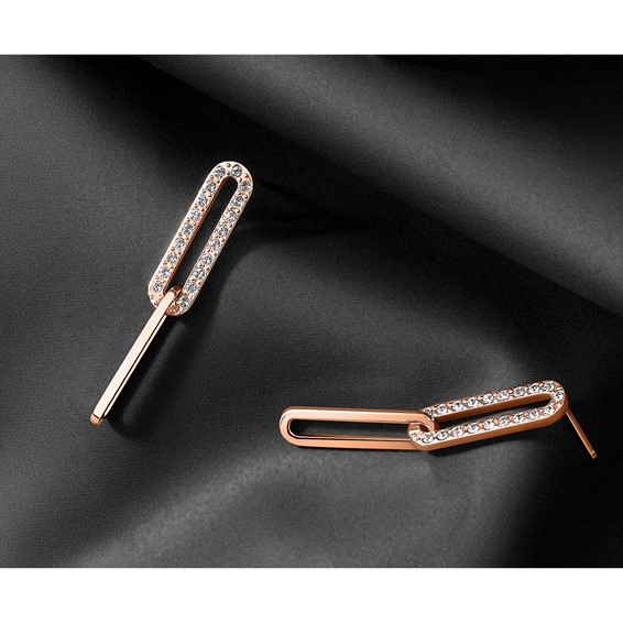 Chisel Stainless Steel Polished Rose IP-plated with Crystal Interlocked Post Dangle Earrings