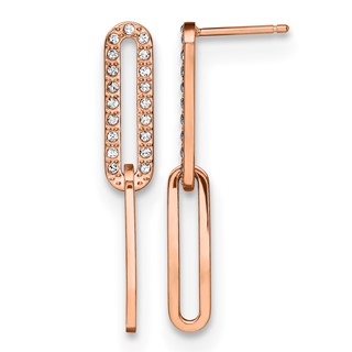 Chisel Stainless Steel Polished Rose IP-plated with Crystal Interlocked Post Dangle Earrings
