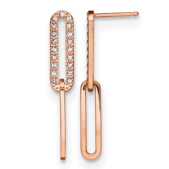 Chisel Stainless Steel Polished Rose IP-plated with Crystal Interlocked Post Dangle Earrings