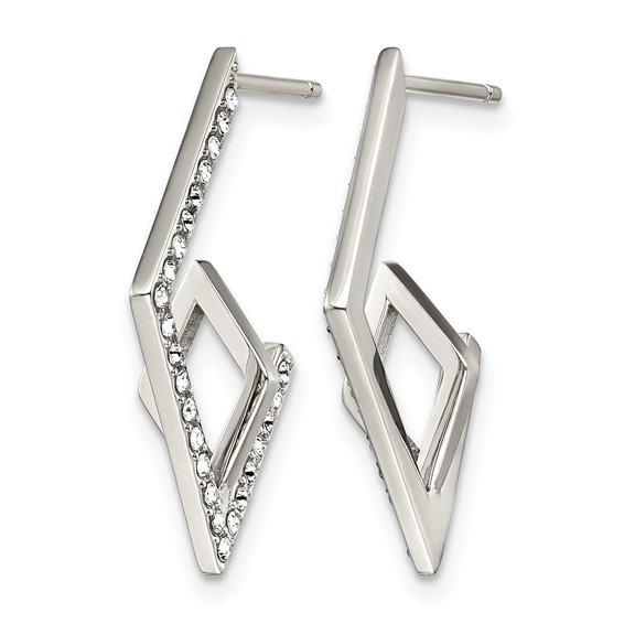 Stainless Steel Polished with Crystal Post Geometric Earrings