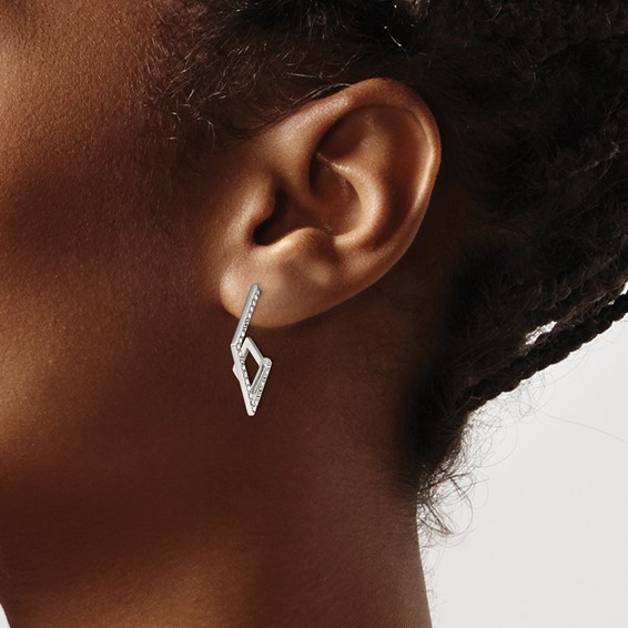 Stainless Steel Polished with Crystal Post Geometric Earrings