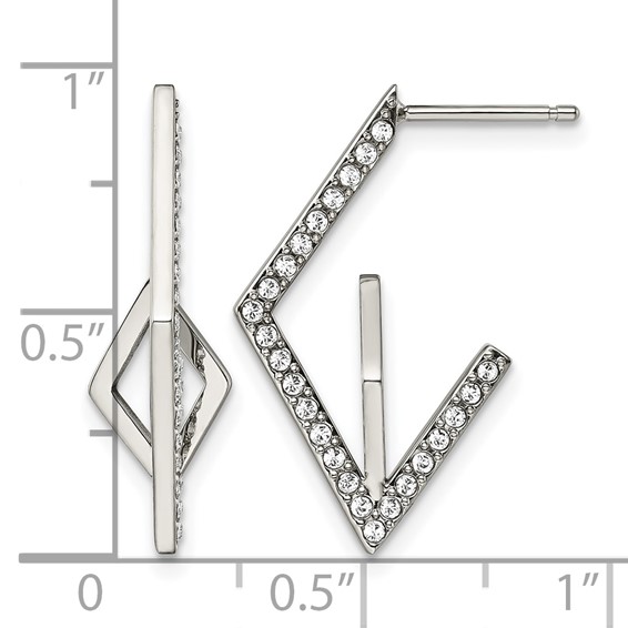 Stainless Steel Polished with Crystal Post Geometric Earrings