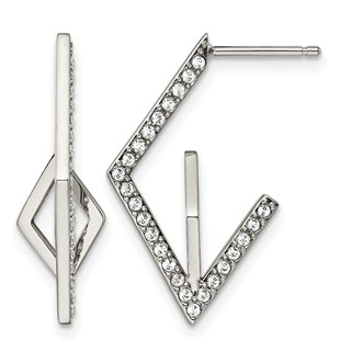 Stainless Steel Polished with Crystal Post Geometric Earrings