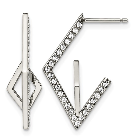 Stainless Steel Polished with Crystal Post Geometric Earrings