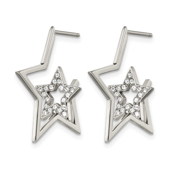 Stainless Steel Post Polished with Crystal Star Earrings