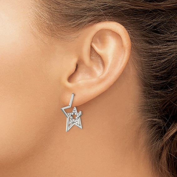 Stainless Steel Post Polished with Crystal Star Earrings