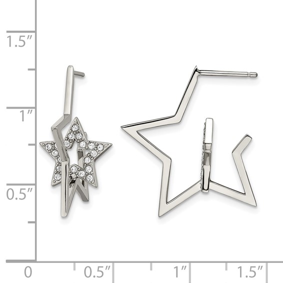 Stainless Steel Post Polished with Crystal Star Earrings