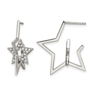 Stainless Steel Post Polished with Crystal Star Earrings