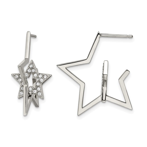 Stainless Steel Post Polished with Crystal Star Earrings