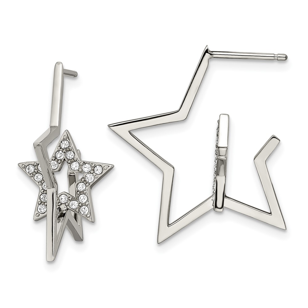 Stainless Steel Post Polished with Swarovski Crystal Star Earrings