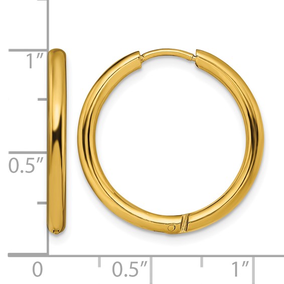 Chisel Stainless Steel Polished Yellow IP-plated 2.5mm Hinged Hoop Earrings