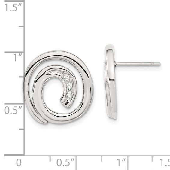 Stainless Steel CZ Swirl Circle Earrings