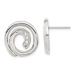 Stainless Steel CZ Swirl Circle Earrings