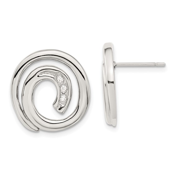 Stainless Steel CZ Swirl Circle Earrings