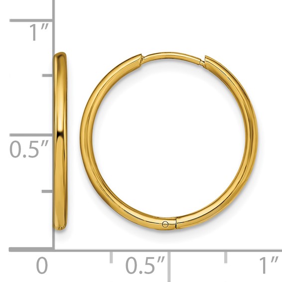 Chisel Stainless Steel Polished Yellow IP-plated 1.6mm Hinged Hoop Earrings