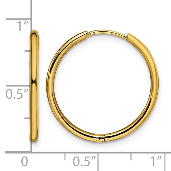Chisel Stainless Steel Polished Yellow IP-plated 1.6mm Hinged Hoop Earrings