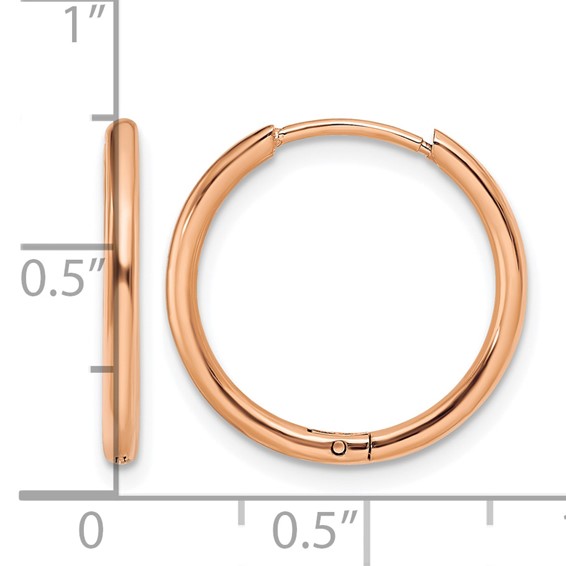 Chisel Stainless Steel Polished Rose IP-plated 1.6mm Hinged Hoop Earrings