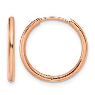 Chisel Stainless Steel Polished Rose IP-plated 1.6mm Hinged Hoop Earrings