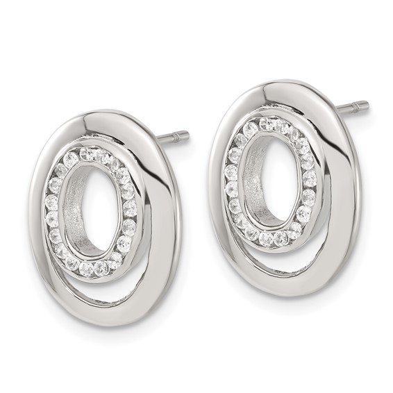Stainless Steel CZ Double Oval Earrings