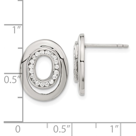 Stainless Steel CZ Double Oval Earrings