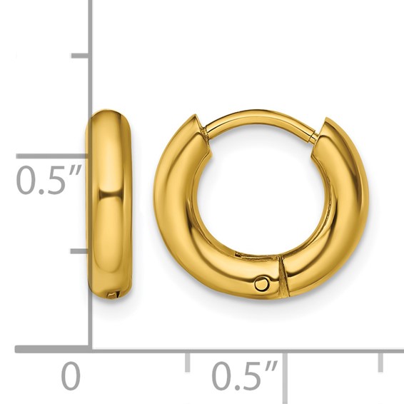 Chisel Stainless Steel Polished Yellow IP-plated 3mm Hinged Hoop Earrings