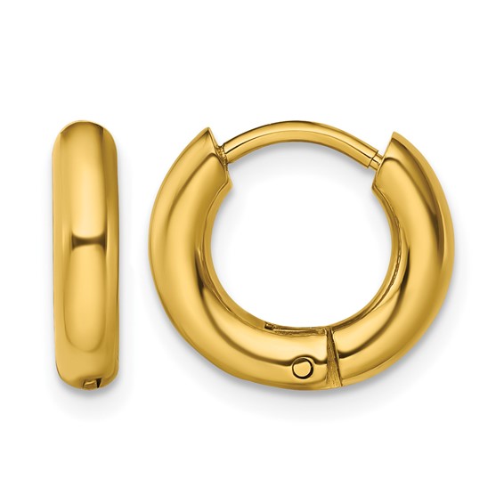 Chisel Stainless Steel Polished Yellow IP-plated 3mm Hinged Hoop Earrings