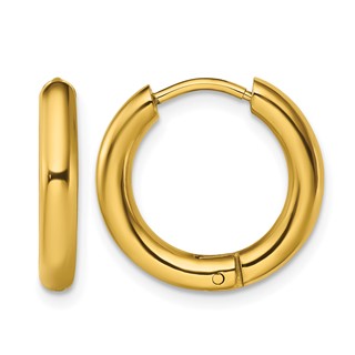 Chisel Stainless Steel Polished Yellow IP-plated 3mm Hinged Hoop Earrings