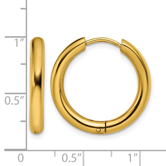 Chisel Stainless Steel Polished Yellow IP-plated 3mm Hinged Hoop Earrings