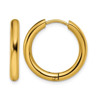 Chisel Stainless Steel Polished Yellow IP-plated 3mm Hinged Hoop Earrings