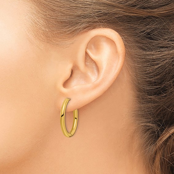Chisel Stainless Steel Polished Yellow IP-plated 3mm Hinged Hoop Earrings