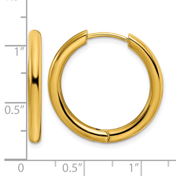 Chisel Stainless Steel Polished Yellow IP-plated 3mm Hinged Hoop Earrings