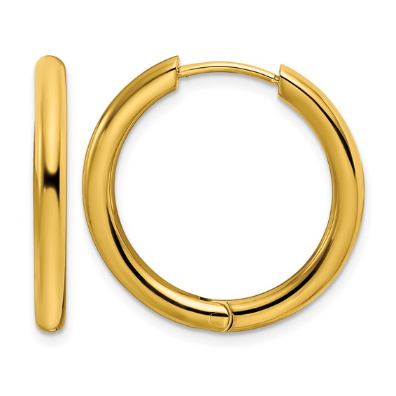 Chisel Stainless Steel Polished Yellow IP-plated 3mm Hinged Hoop Earrings