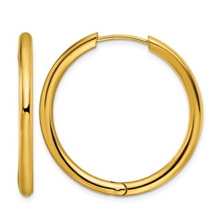 Chisel Stainless Steel Polished Yellow IP-plated 3mm Hinged Hoop Earrings