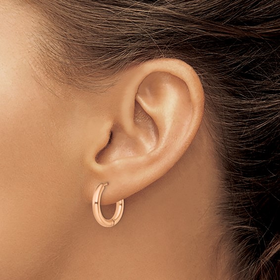 Chisel Stainless Steel Polished Rose IP-plated 3mm Hinged Hoop Earrings