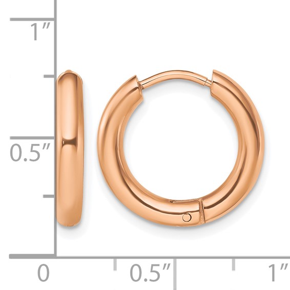 Chisel Stainless Steel Polished Rose IP-plated 3mm Hinged Hoop Earrings