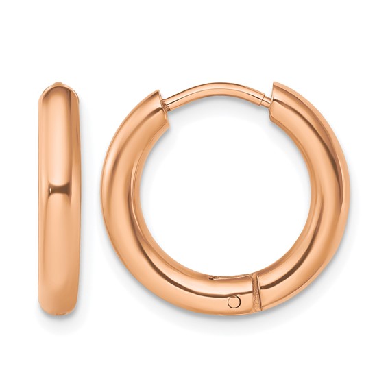 Chisel Stainless Steel Polished Rose IP-plated 3mm Hinged Hoop Earrings